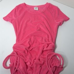 VS PINK Terry Cloth Ruched Mini Dress Cover Up Pink Size